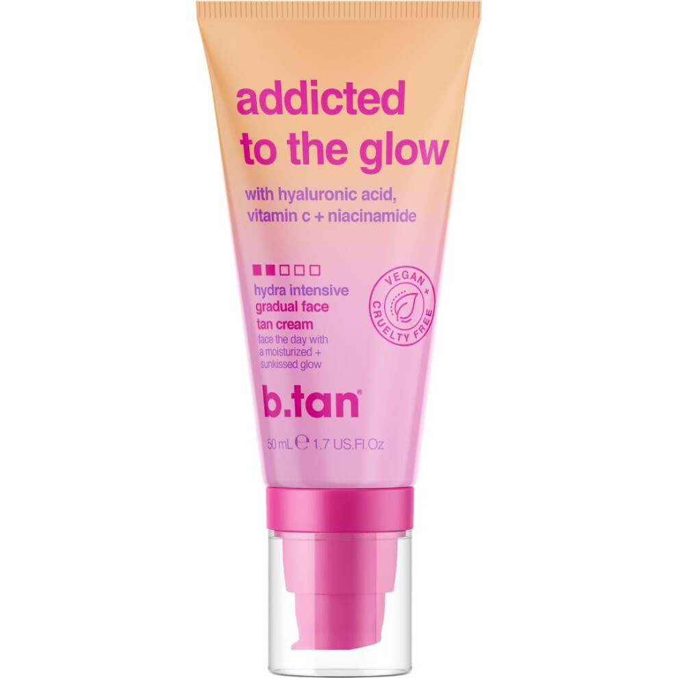 b.tan Gradual Self Tan Face Lotion | Addicted to the Glow - Daily Faical Tanning Cream for a Sunkissed Dark Bronze Best Sunless Moisturizer Hyd