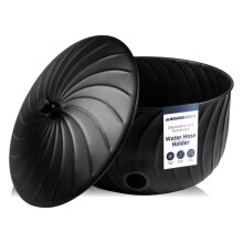Suporte decorativo para mangueira de jardim Monarch Abode com tampa Armazenamento preto fosco para uso externo Pote de mangueira de gua de 100 p