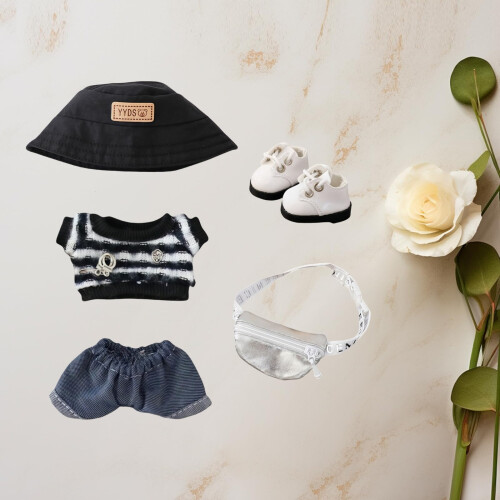 Conjunto de roupas de boneca de 17 cm Conjunto de 5 peas de roupa casual para boneca de 6,7 polegadas Terno de vestido de moda Chapu Acessrios 1