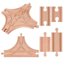 6-delige houten treinset met schakelrails Houten treinrailset - 1 stuks T-schakelaar 1 stuks schakelrails Houten treinbruggen Rechte houten trein