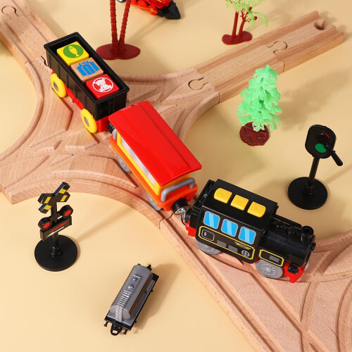 Conjunto de trem de madeira com 6 peas de trilhos de madeira 2