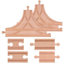 6-delige houten treinset met schakelrails Houten treinrailset - 2 stuks T-schakelaar Houten treinbruggen Rechte houten treinrails Accessoires voo