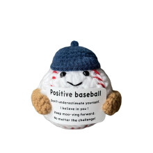 Positieve Honkbal, Mini Grappig Gehaakt Speelgoed met Hoed, Creatieve Schattige Gebreide Positieve Levenspop