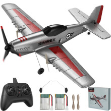 SIMREX RC Plane for Kids - 2.4GHz 3-Channel Remote Control Airplane Toy with 6-Axis Gyro 2 Speeds 2 Batteries RC Foam Glider - Gift for Boys &