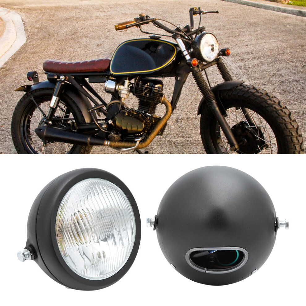 12V Universal Motorcycle Waterproof Dustproof Retro Headlamp High/Low Beam Front Headlightblack Shell Lens White 9301324630814