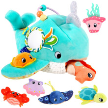 FREYBLI Baby Toys 6-12 Months - Soft Ocean Adventure Toy with Rattle Crinkle Paper Squeaker Mirror - Montessori Sensory Toys for 6 Month Old D