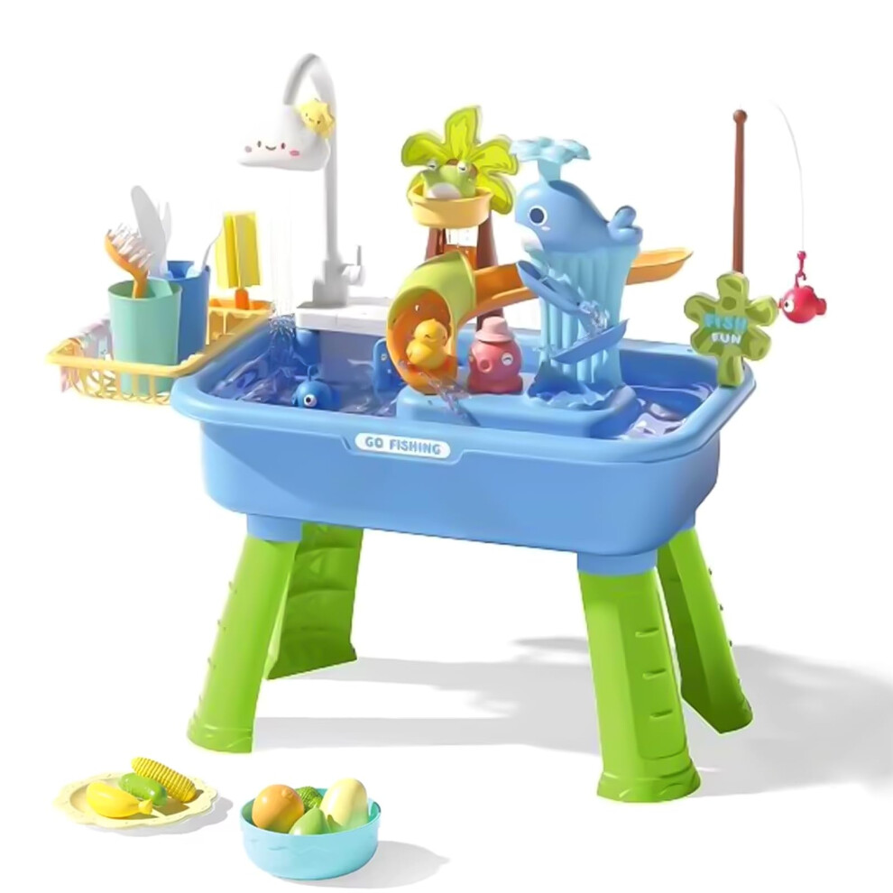 Play Sink with Running Water Toddler Water Table with Automatic Water Cycle System Water Table for Toddlers Fishing Kitchen Role-Play Sand Wat