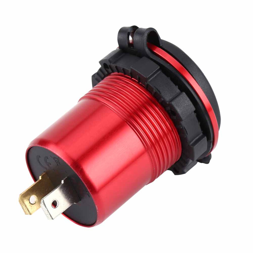 Waterproof Dual Usb3.0 Qc Fast Charger With Voltmeter For Dc Car Boat Mobile Red Shell 7601324630862