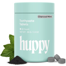 Compresse di dentifricio huppy nano idrossiapatite - sbiancamento naturale fluoruro libero e remineralizzazione - schede di viaggio sapore di carbone