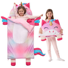 JOIEDOMI Toddler Sleeping Bag for Kids Ages 3+ Nap Mat for Preschool with Pillow & Blanket 60"""" x 27"""" Unicorn Sleeping Mats for Kids Daycare Pl