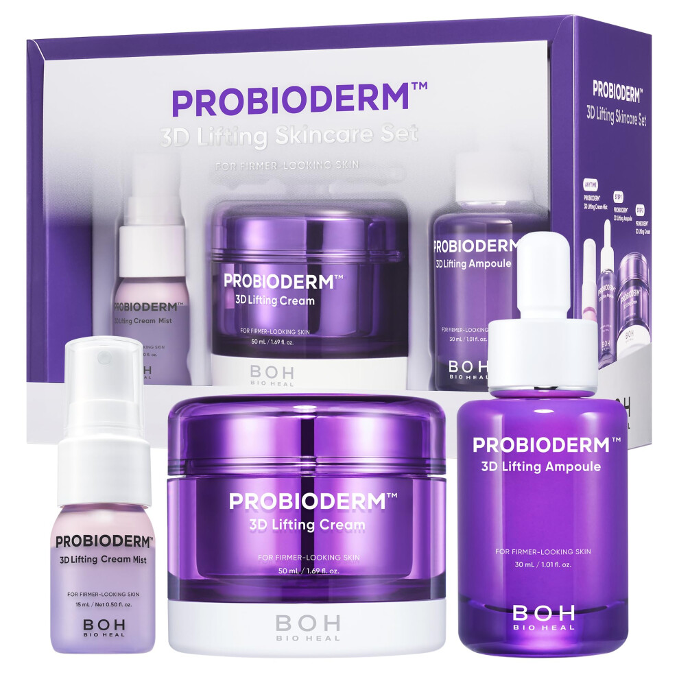 Bioheal Boh Cream Probioderm 3D Lifting Skincare Set | Anti-Aging Face Moisturizer Night Ampoule & Facial Serum Spray | Korean Skin Care Kit For