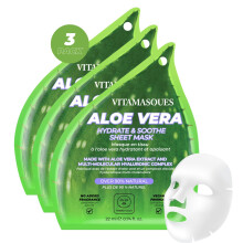 Vitamasques Aloe Vera Gesichtsmaske, feuchtigkeitsspendend und beruhigend, kombiniert zur Reparatur und Pflege der Gesichtshaut (3er-Pack)