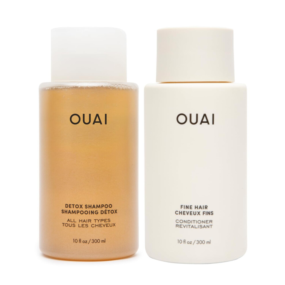 OUAI Detox Shampoo & Fine Hair Conditioner Bundle - Clarifying Shampoo for Build Up Dirt Oil Product and Hard Water & Volumizing Conditioner f