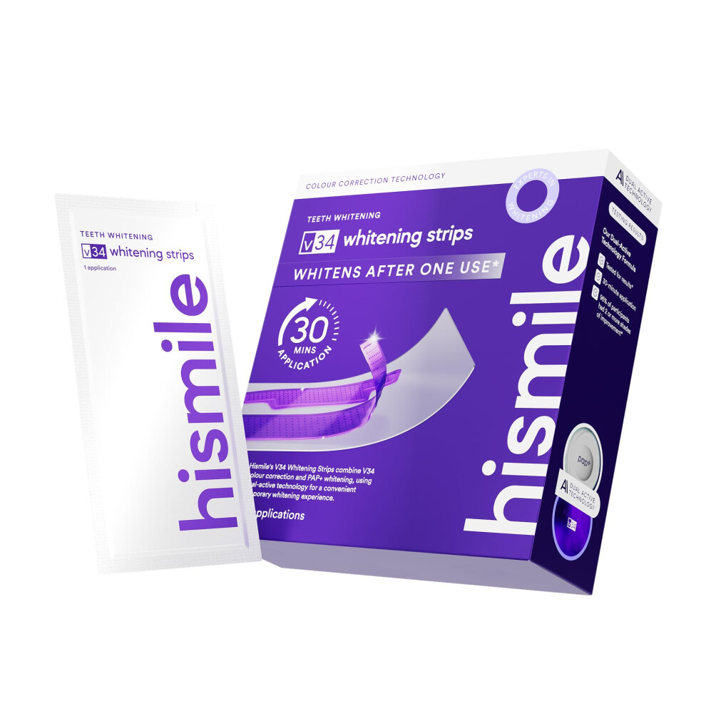 Hismile V34 Whitening Strips, Teeth Whitening Strips, Purple Tooth Whitening, Tooth Stain Treatment, Combining Whitening And Colour Correction