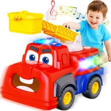 Interactive Talking Fire Truck Toy for Toddlers 1-3 Musical Toy with Realistic Sirens & Sounds & Lights Recording Repeating Learning Toy Car T