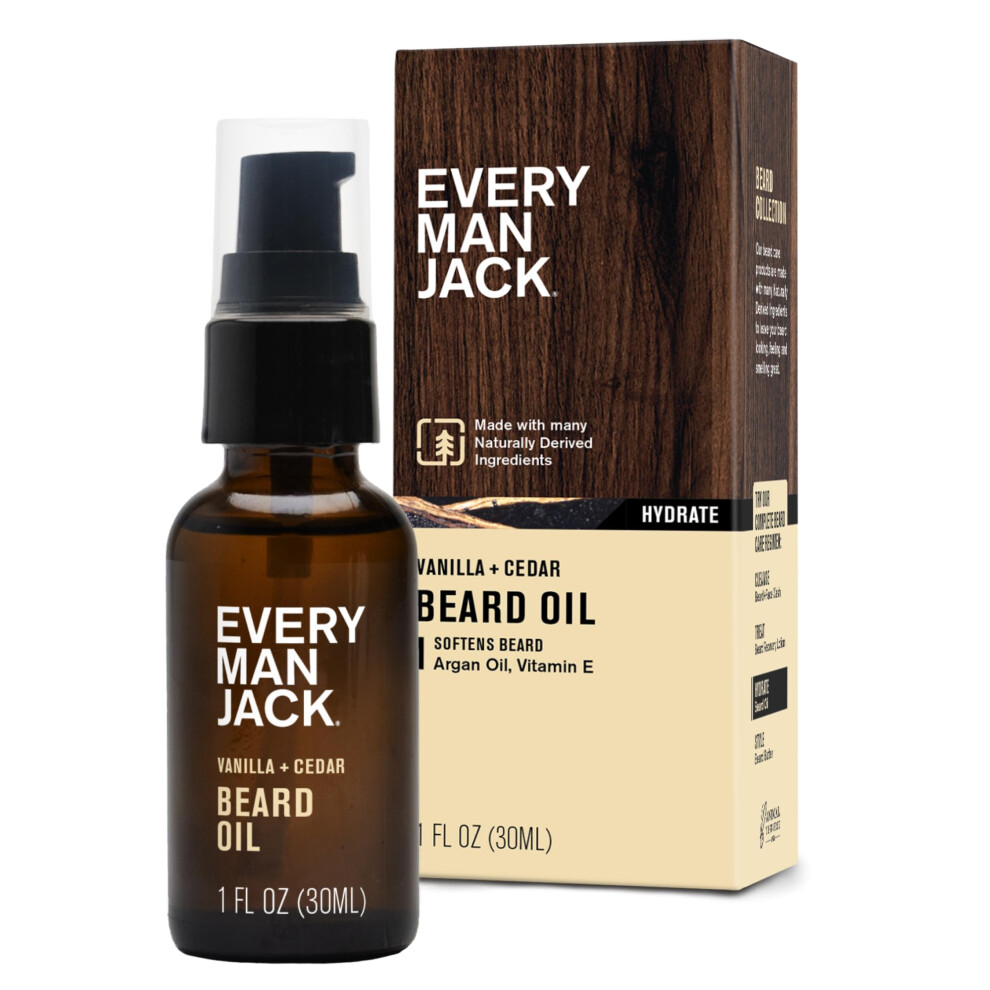 Every Man Jack Mens Beard Oil - Vanilla + Cedar Fragrance - Deeply Moisturizes and Softens Your Beard and Adds a Natural Shine - Naturally Derive