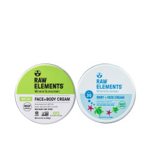 Raw Elements Baby & Kids Protetor Solar FPS 30 Orgnico Lata No-Nano xido de Zinco Seguro para Recifes Sem Crueldade Sem Glten e Nozes W/Rosto
