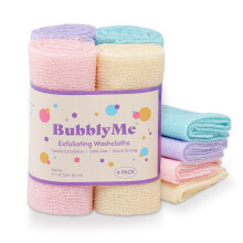 BubblyMe Korean Exfoliating Washcloths [4 Pack] - Daily Body Scrubber Towels for Shower  Back & Full-Body Use - Quick-Drying Bath Cloth for Glowi