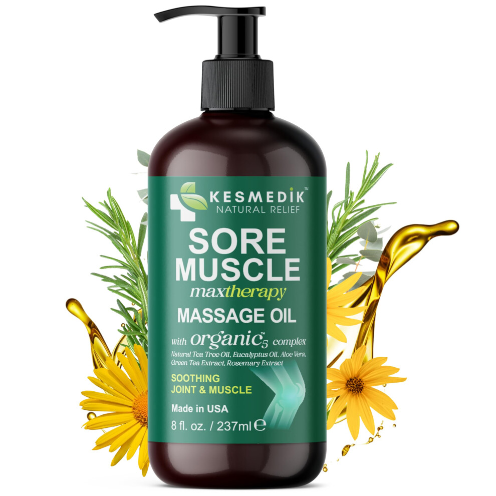 Kesmedik Sore Muscle Massage Oil For Massage Therapy With Arnica Eucalyptus & Tea Tree Oil Blend For Deep Muscle Relief Recovery Softens Skin & Anti-Ce
