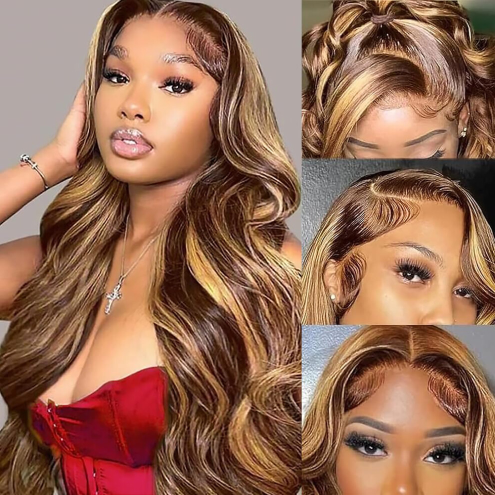 Schaf Unisex Sheeep Honey Blonde Ombre Lace Front Wigs Human Hair 4/27 Highlight 13X6 Body Wave Lace Frontal Wigs 200 Density Hd Glueless Wigs Human Hair For Women