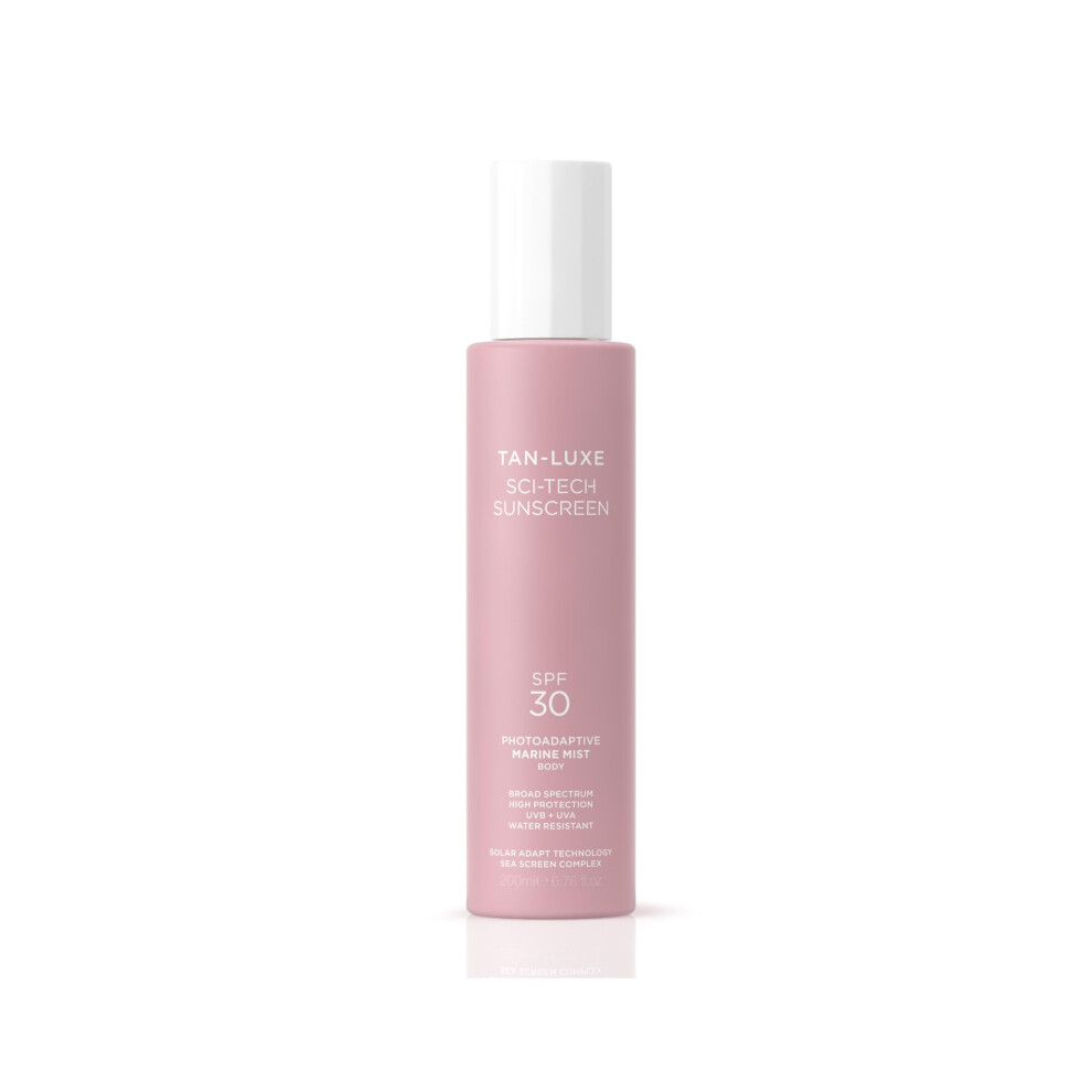 Tan-Luxe Sci-Tech Sunscreen SPF 50 Marine Mist Body  Clear  Lightweight Body Sunscreen Spray With Solar Adapt Technology  Water-Resistant  Reef S