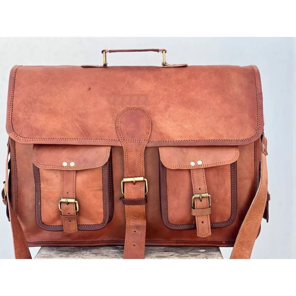 (brown, 15 x 11 x 4 in) Men's Briefcase Vintage Leather Messenger Bag Shoulder Laptop Bag