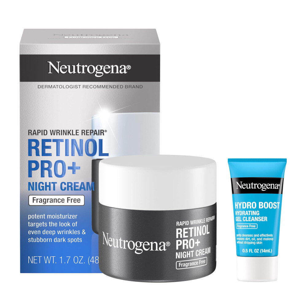Neutrogena Rapid Wrinkle Repair Retinol Pro+ Night Cream Face Moisturizer  Anti-Aging Face Cream  1.7 oz + Trial Size Hydro Boost Facial Cleanser