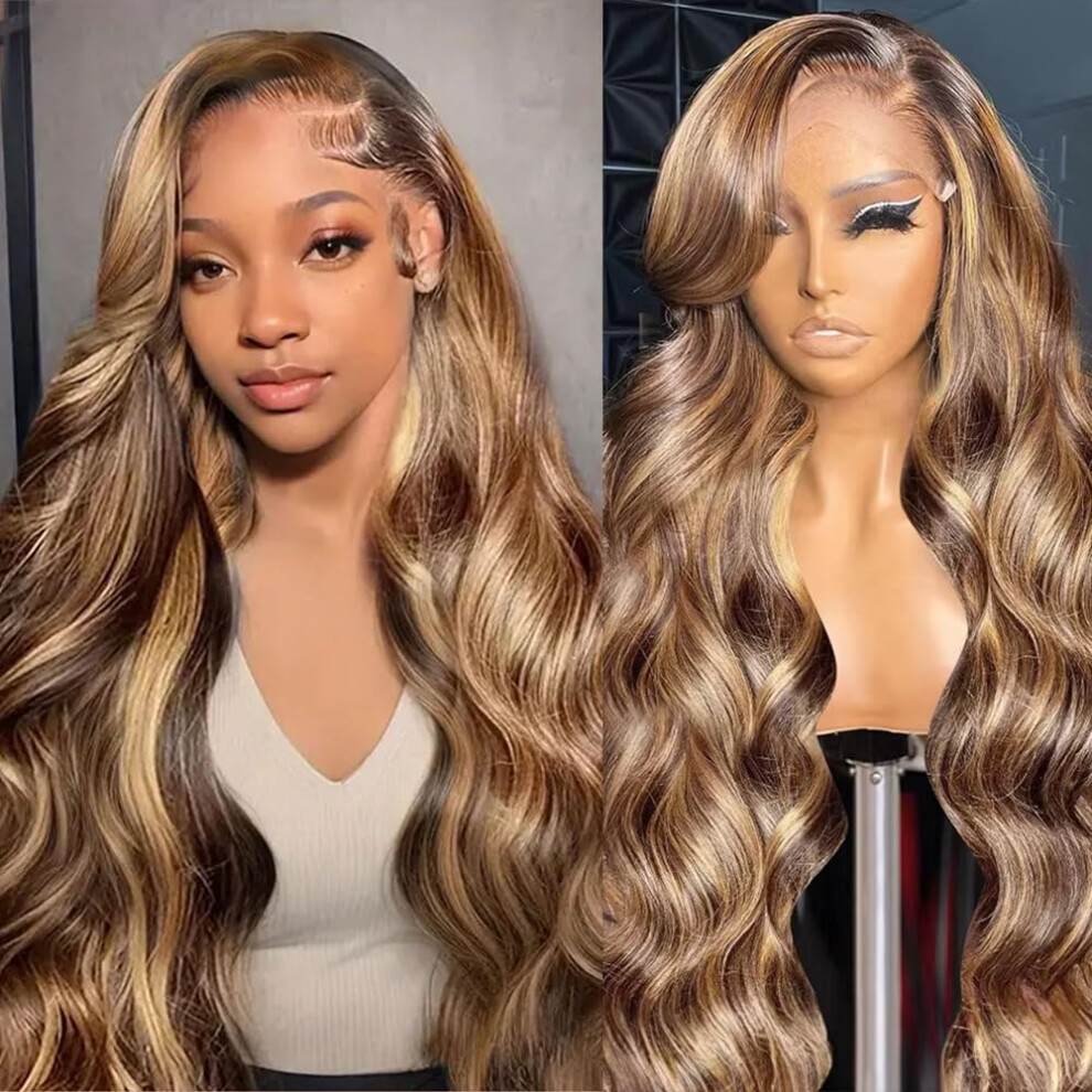 Xiayume Unisex Honey Blonde Ombre Lace Front Wig Human Hair Body Wave Lace Front Wigs Human Hair Highlight Hd Lace Frontal Wigs Human Hair For Women Pre Plucked