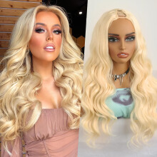 Mayouda V Part Wig Long 613 Body Wavy Wigs Upgrade U Part Synthetic Hair for Black Women 24Inch Light Blonde Head Clip In Hair Glueless Natural W