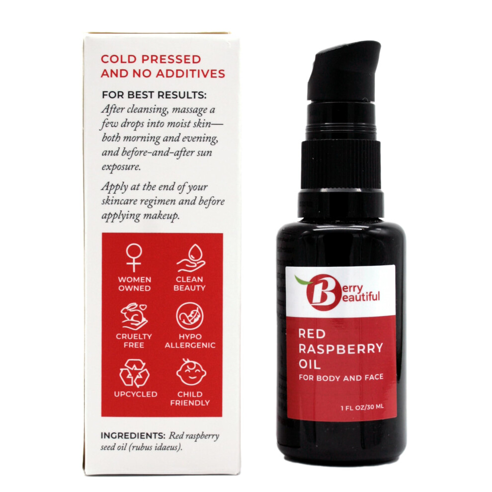 Berry Beautiful Red Pure Raspberry Seed Oil - 1 Fl Oz | Cold-Pressed Unrefined Extra Virgin | Grown And Pressed In Washington State