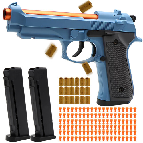 Bugrtey Blue Fidget Toy Gun Automatic Shell Ejecting Toy Gun with 120 ...