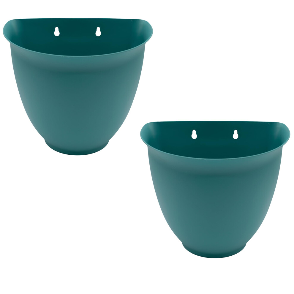 The HC Companies 8 Inch Garden Wall Planter - Plastic Hanging Plant Pot for Indoor Outdoor Flowers Herbs Dusty Teal (Pack of 2)
