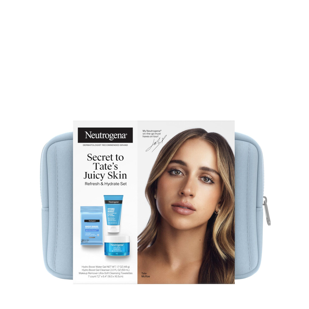 NEUTROGENA Refresh & Hydrate Skin Care Set  Gift Set with Tate McRae's Must-Haves  Includes Makeup Remover Wipes  Gel Facial Cleanser  & Water Ge