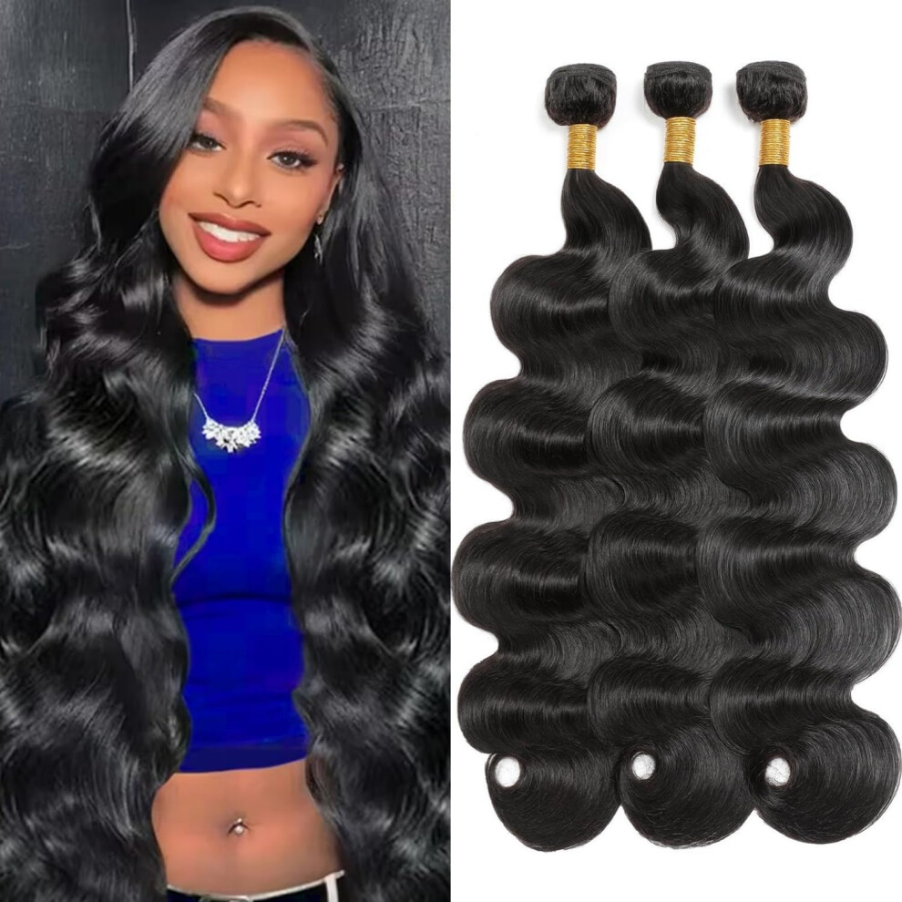 Amskdum 12A Human Hair Bundles 20 22 24 Inch Body Wave 3 Bundles Human Hair 100% Unprocessed Brazilian Virgin Hair Bundles Deals Quick Weave Hair Extensi