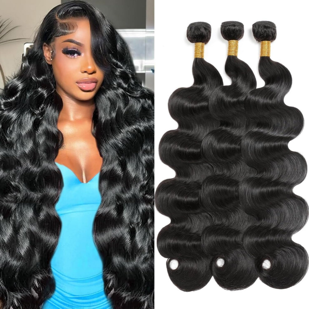 Amskdum 12A Human Hair Bundles 18 20 22 Inch Body Wave 3 Bundles Human Hair 100% Unprocessed Brazilian Virgin Hair Bundles Deals Quick Weave Hair Extensi