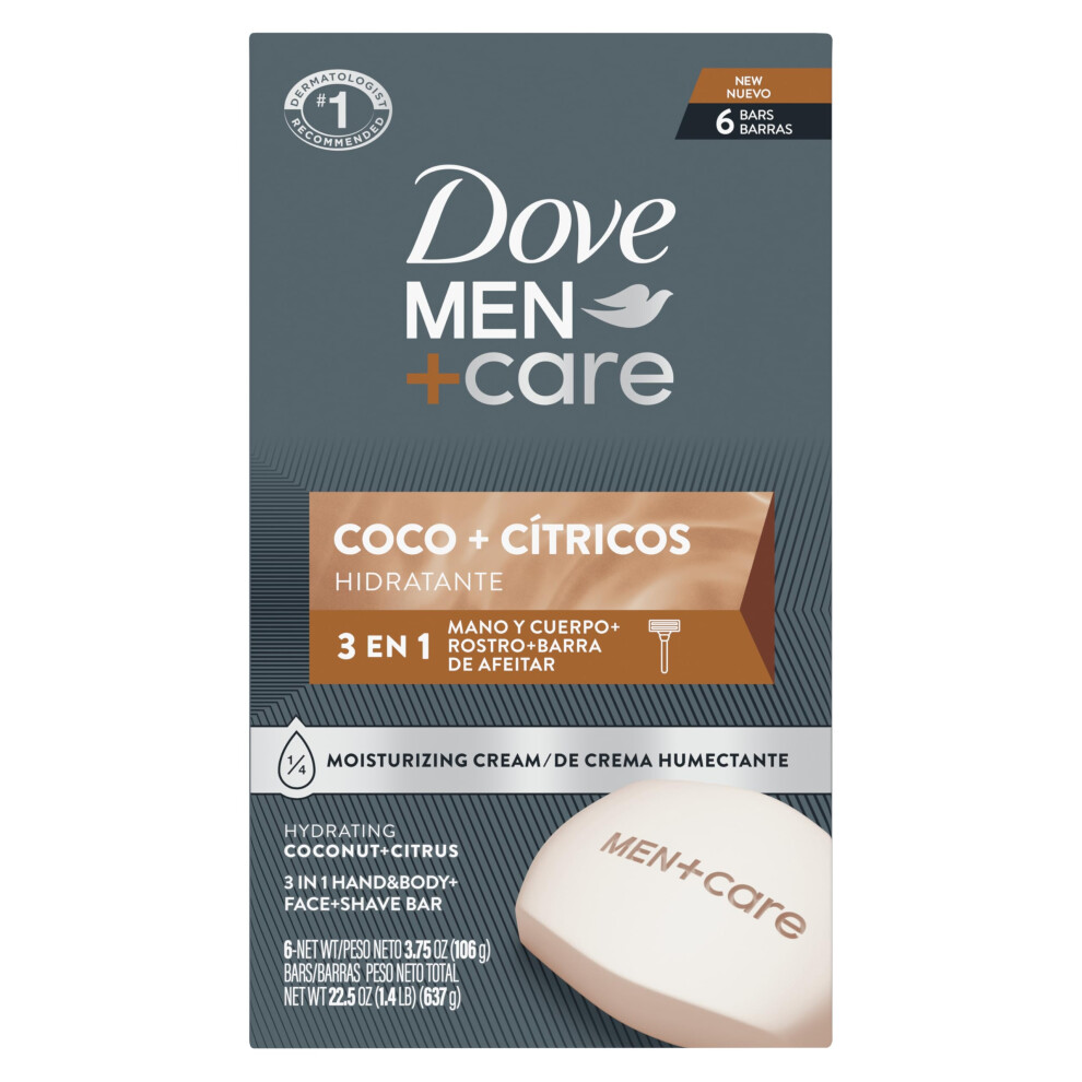 DOVE MEN + CARE Hidratante Coco + C?tricos Hand & Body Face + Shave Bar 6 Count for Hydrated Skin 3.75 oz