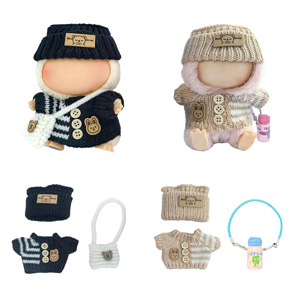 Zimomo Kleiderset Fr 17 Cm Groe Labubu-Puppen. Handgefertigtes, Gehkeltes 2-Teiliges Set Enthlt 6 Accessoires Mit 2 Hten, 2 Pullovern, 1 Pup-image