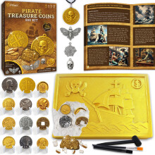 PIBEX Pirate Treasures gravest - Udgrav 16 ldgamle metalmnter (guld/slv/bronze) Fools Guld & pirat charms - STEM Legetj & halskde fremstill