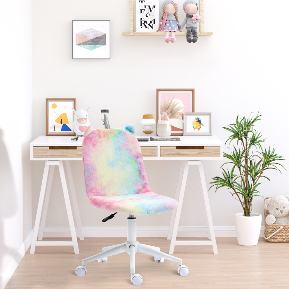 Vinsetto Fluffy Unicorn Office Chair W/ Swivel Wheel, Cute Desk Chair, Rainbow
