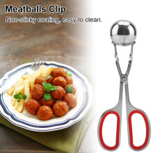 Stainless Steel NOn sticky Meatballs Rice Balls Clip Maker Mold Kitchen Tool (Red)