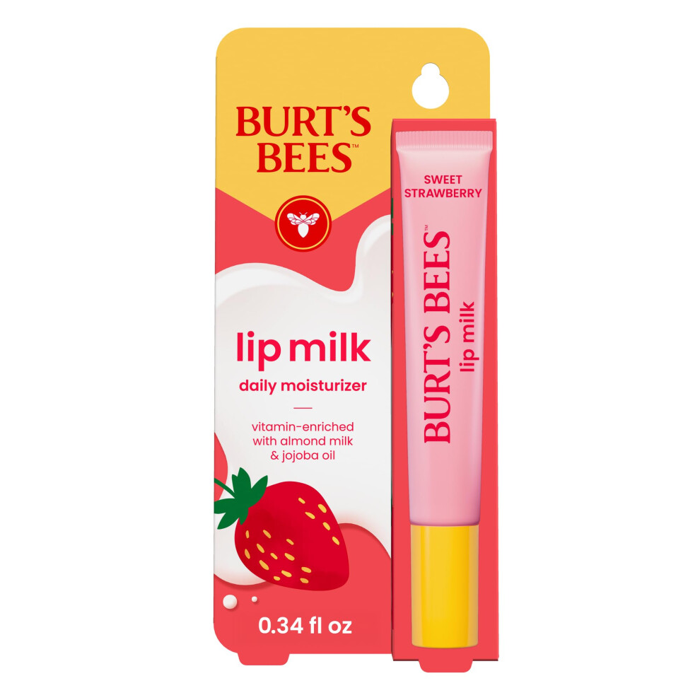 Photos - Lipstick & Lip Gloss Burts Bees Lip Milk Daily Lip Moisturizer Sweet Strawberry Vitamin Enriched Moisturizing Lip Balm with Almond Milk and Jojob 