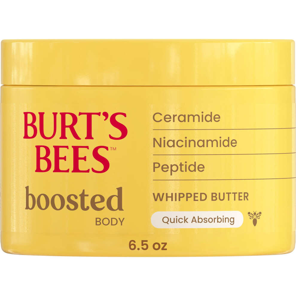 Burt's Bees Boosted Body Whipped Butter With Ceramide Niacinamide and Peptide Quick-Absorbing Body Lotion Supports Skin Barrier 6.5 oz. Jar