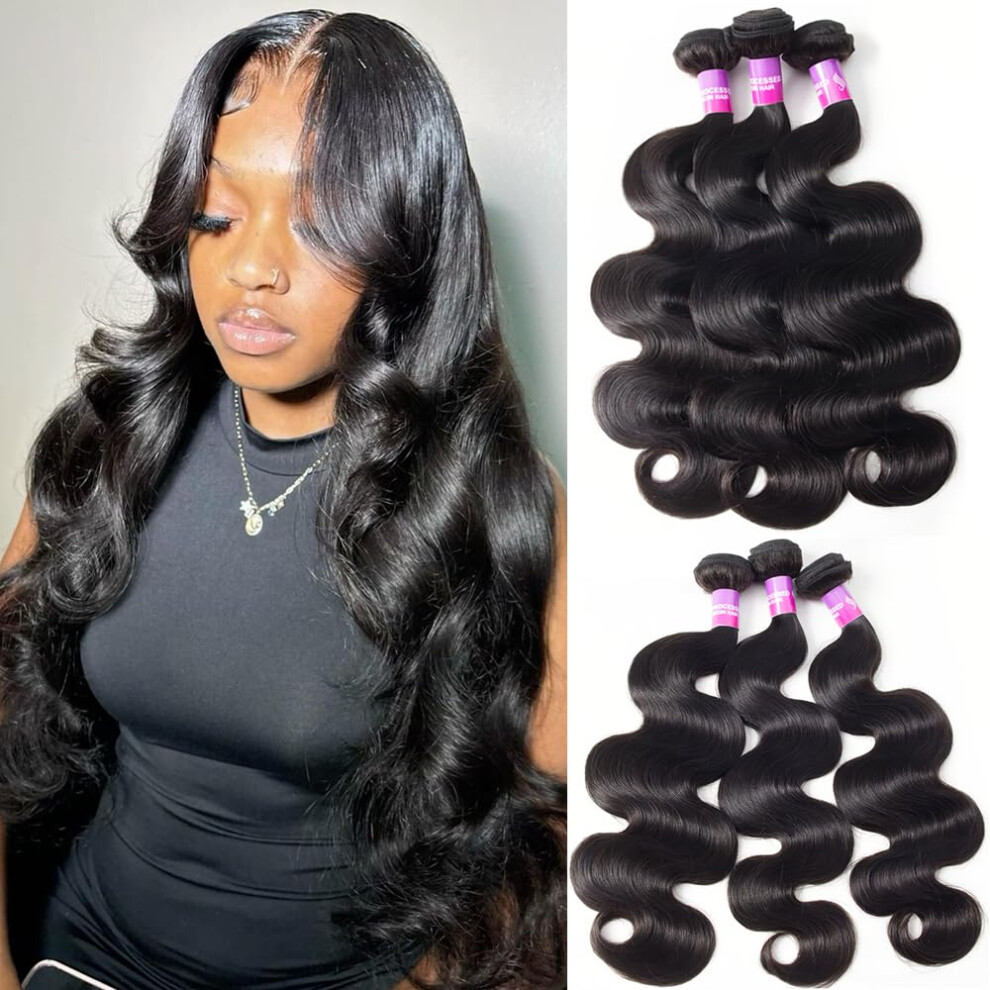 Hailriss 12A Human Hair Bundles 300G Body Wave Bundles Human Hair Extensions 26 28 28 Inch Brazilian Virgin Body Wave 3 Pieces Deals Unprocessed Brazilian