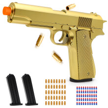 Trokiomi Gold Soft Bullet Toy Gun Shell ejetado para idade 8 9 10 11 12+ anos de idade Meninos Pistola de brinquedo realista com 2 clipes 50 bala