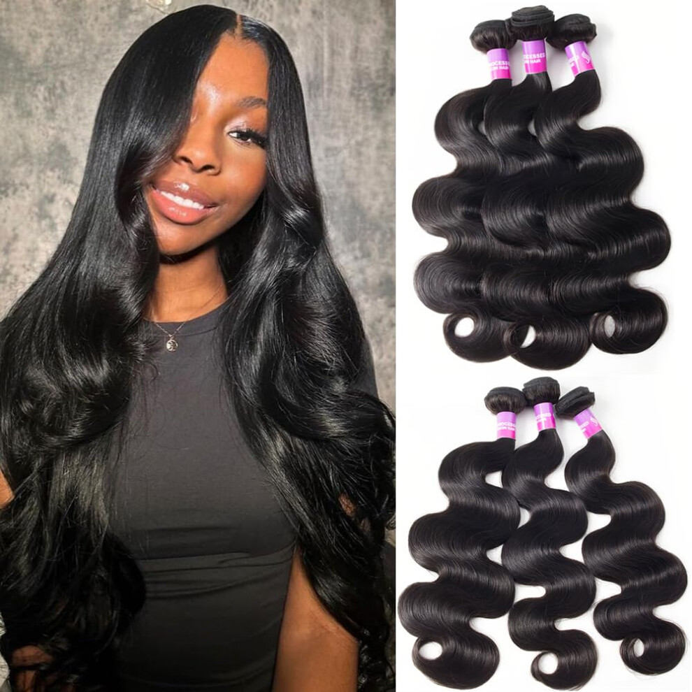 Hailriss 12A Human Hair Bundles 300G Body Wave Bundles Human Hair Extensions 28 28 28 Inch Brazilian Virgin Body Wave 3 Pieces Deals Unprocessed Brazilian