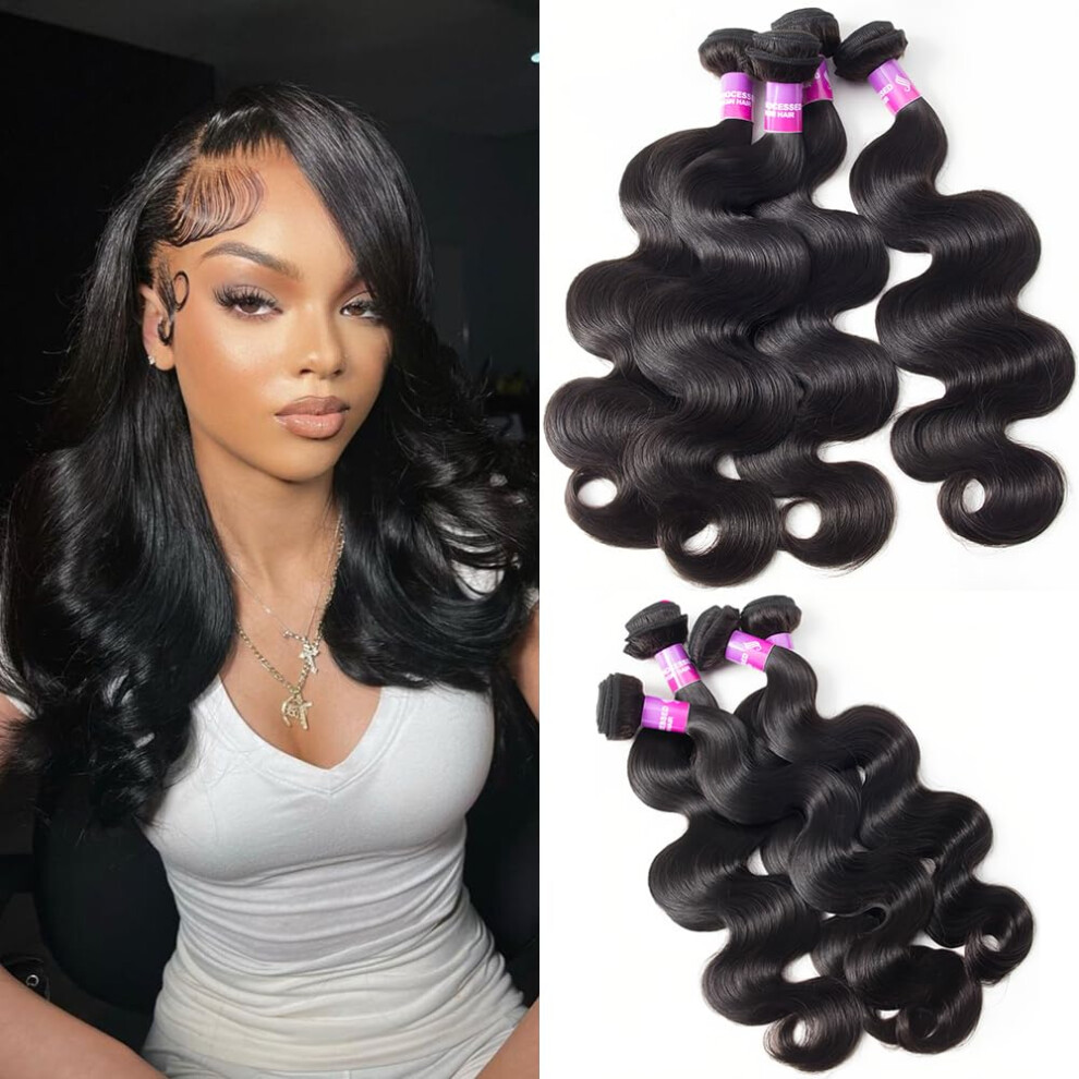Hailriss 12A Human Hair Bundles 400G Body Wave Bundles Human Hair Extensions 12 14 16 16 Inch Brazilian Virgin Body Wave 4 Pieces Deals Unprocessed Brazil