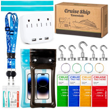 Cruise Essentials 2025 - Zestaw niezbednych akcesoriw wycieczkowych z zabezpieczeniem przeciwprzepieciowym Smycz z listwa zasilajaca z miejscem