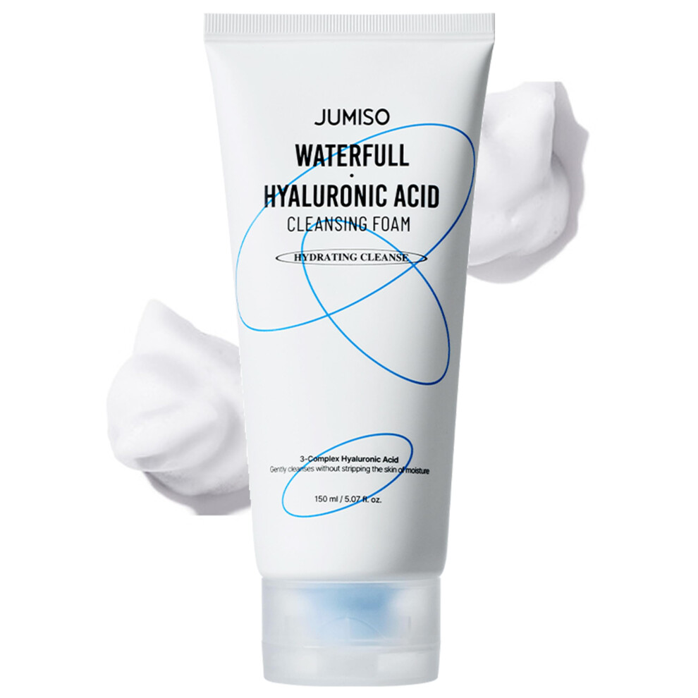 Jumiso Waterfull Hyaluronic Acid Cleansing Foam - Korean Face Wash 3-Complex Hyaluronic Ceramides Lha Gentle Exfoliating Hydrating Cleanser All S