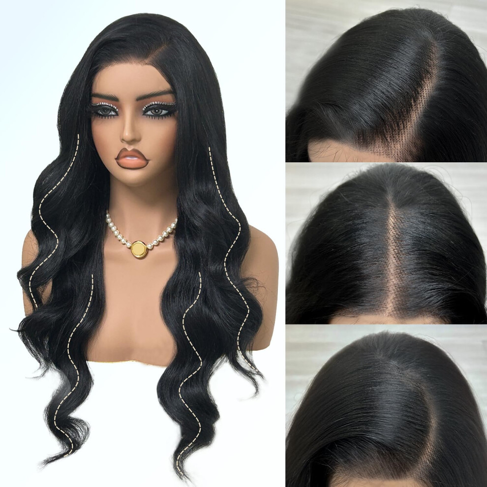 Su Mei.s Unisex Black Lace Front Wig 6X5 Wear And Go Glueless Body Wave Synthetic Lace Front Wigs 26Inch Pre Plucked Pre Cut Hd Lace Frontal Wig With Baby Hair (2# B