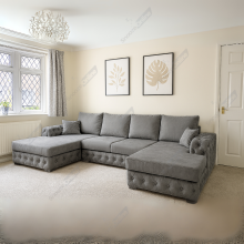 (Grey Velvet) SNOOZE Ashton Full Back Large U-Shape Corner Sofa Set Plush Velvet 6 Seater Sofa